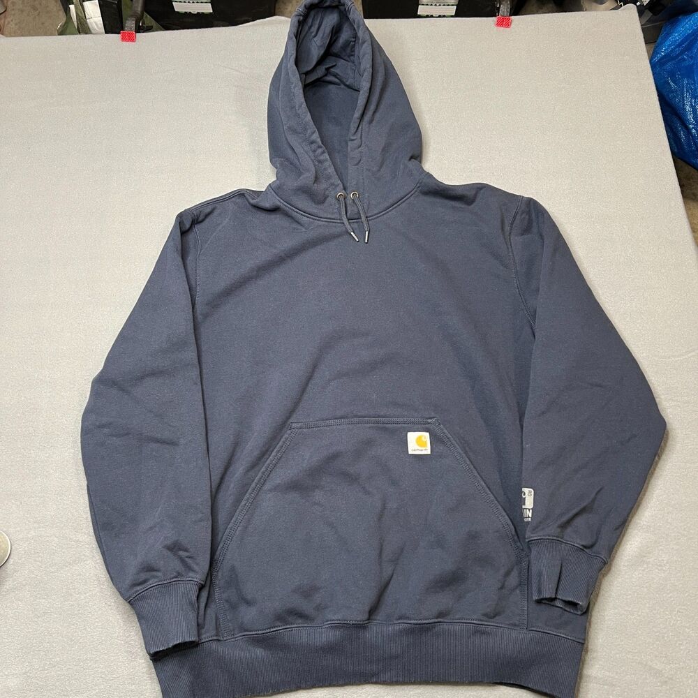 Carhartt Hoodie Mens XL Blue Cotton Fleece Rain Defender Drawstring Pullover